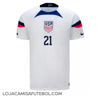 Camisa de Futebol Estados Unidos Timothy Weah #21 Equipamento Principal Mundo 2022 Manga Curta